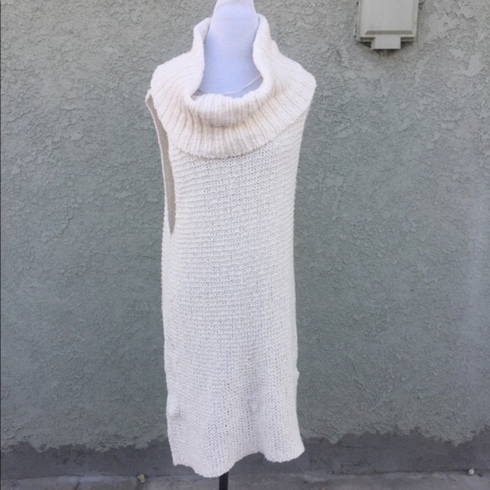 Cream free people turtle neck tunic sweater